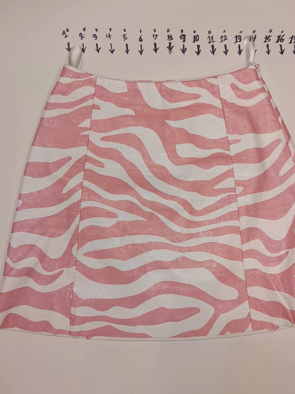 DROMe Pink and White Leather Zebra A-Line Skirt